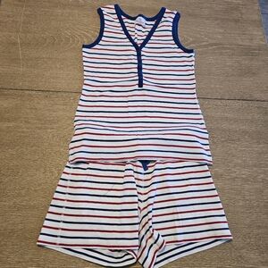 Hanna Andersson Striped Knit 100% Organic Cotton Shorts Tank Pajama Set Small